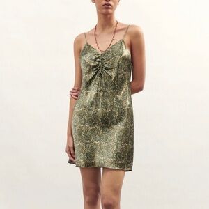 Zara Paisley Print Slip Dress Green Size Medium